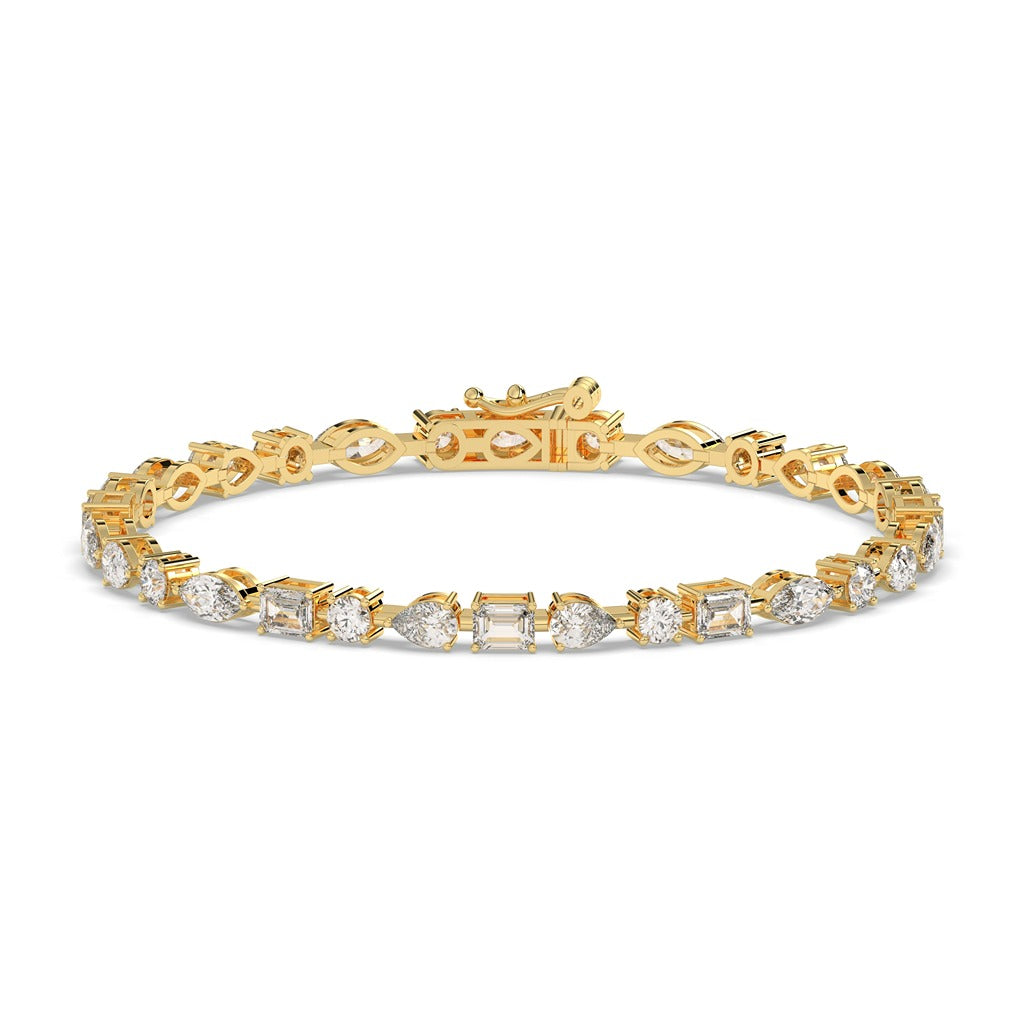 Three-Prong Round Diamond Tennis Bracelet in Gold