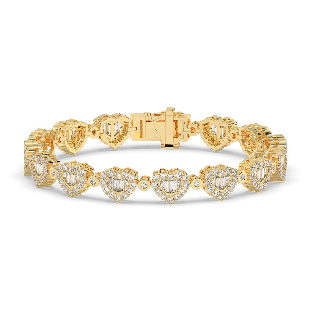 Gold Heart Baguette Diamond Bracelet)