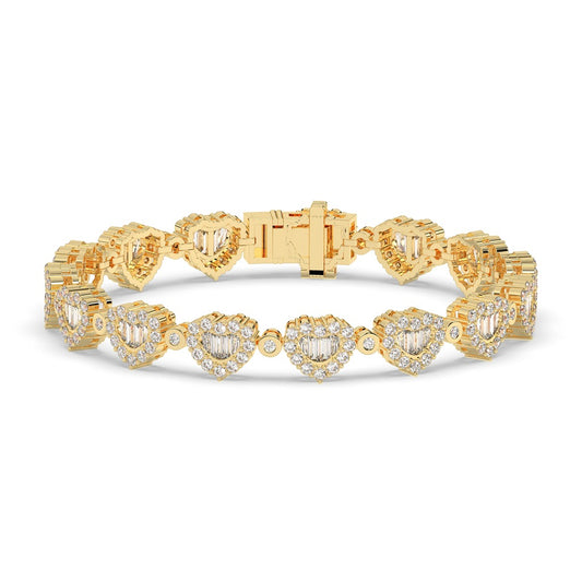 Gold Heart Baguette Diamond Bracelet)