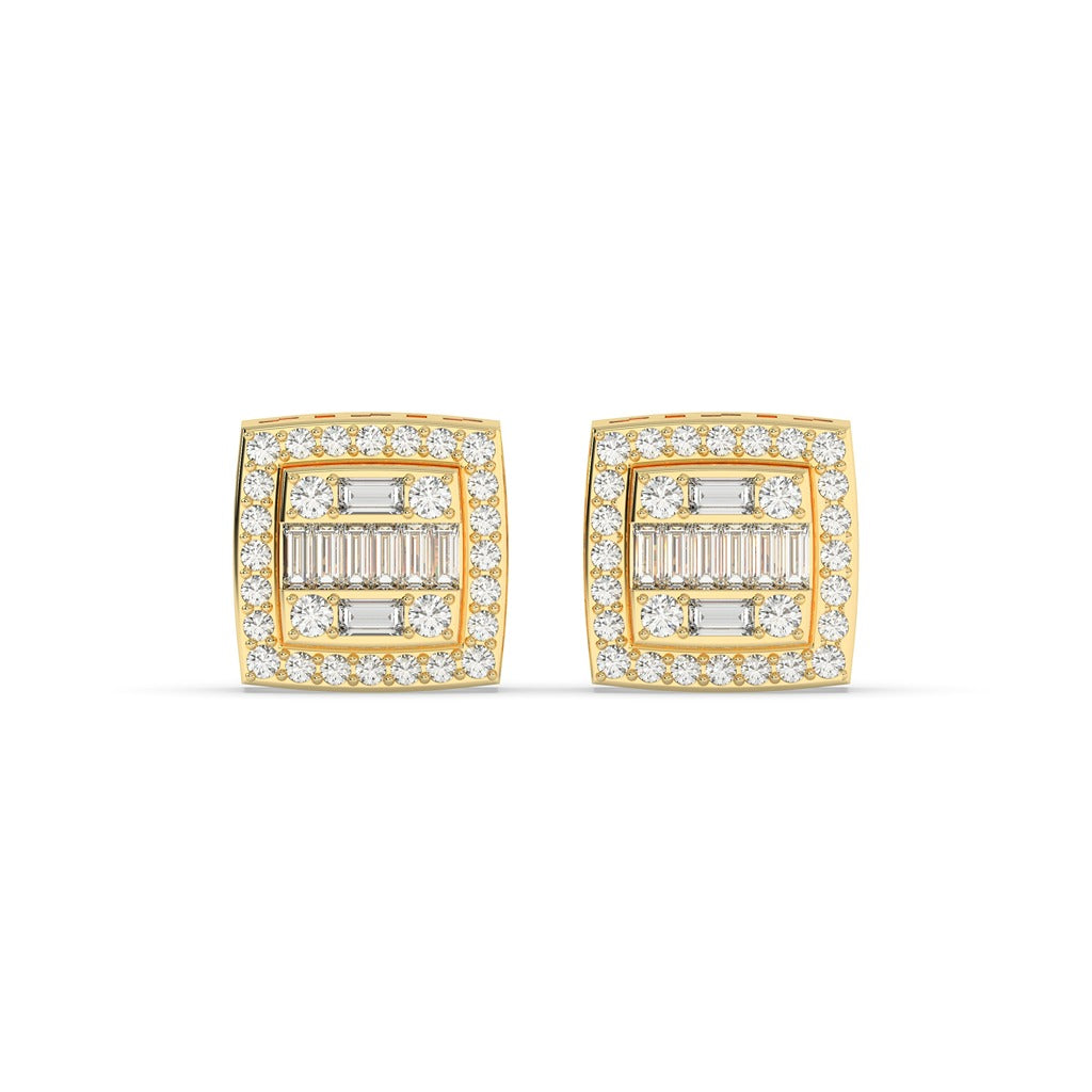 Geometric Baguette Square Diamond Studs
