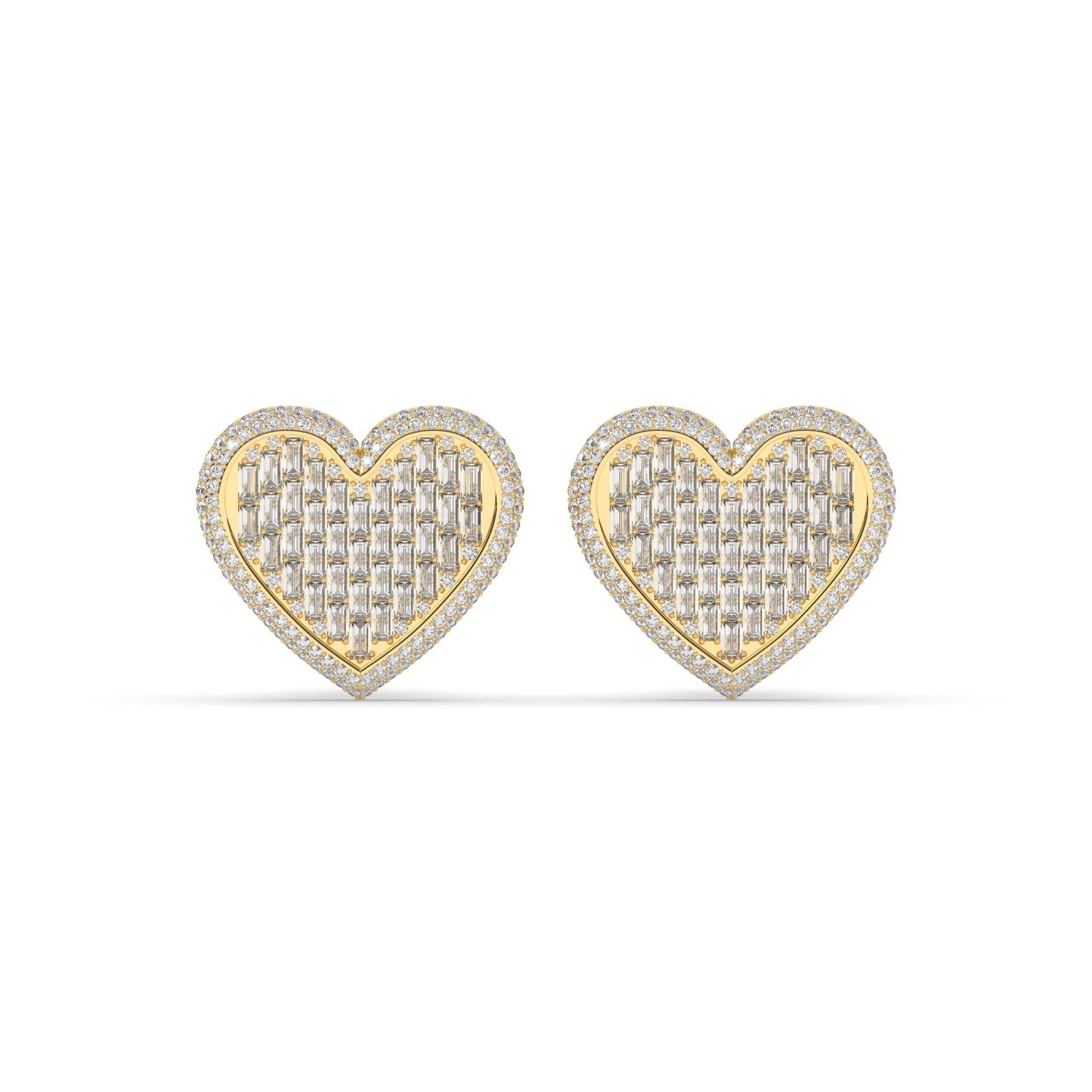 Baguette Love Heart Stud Earrings