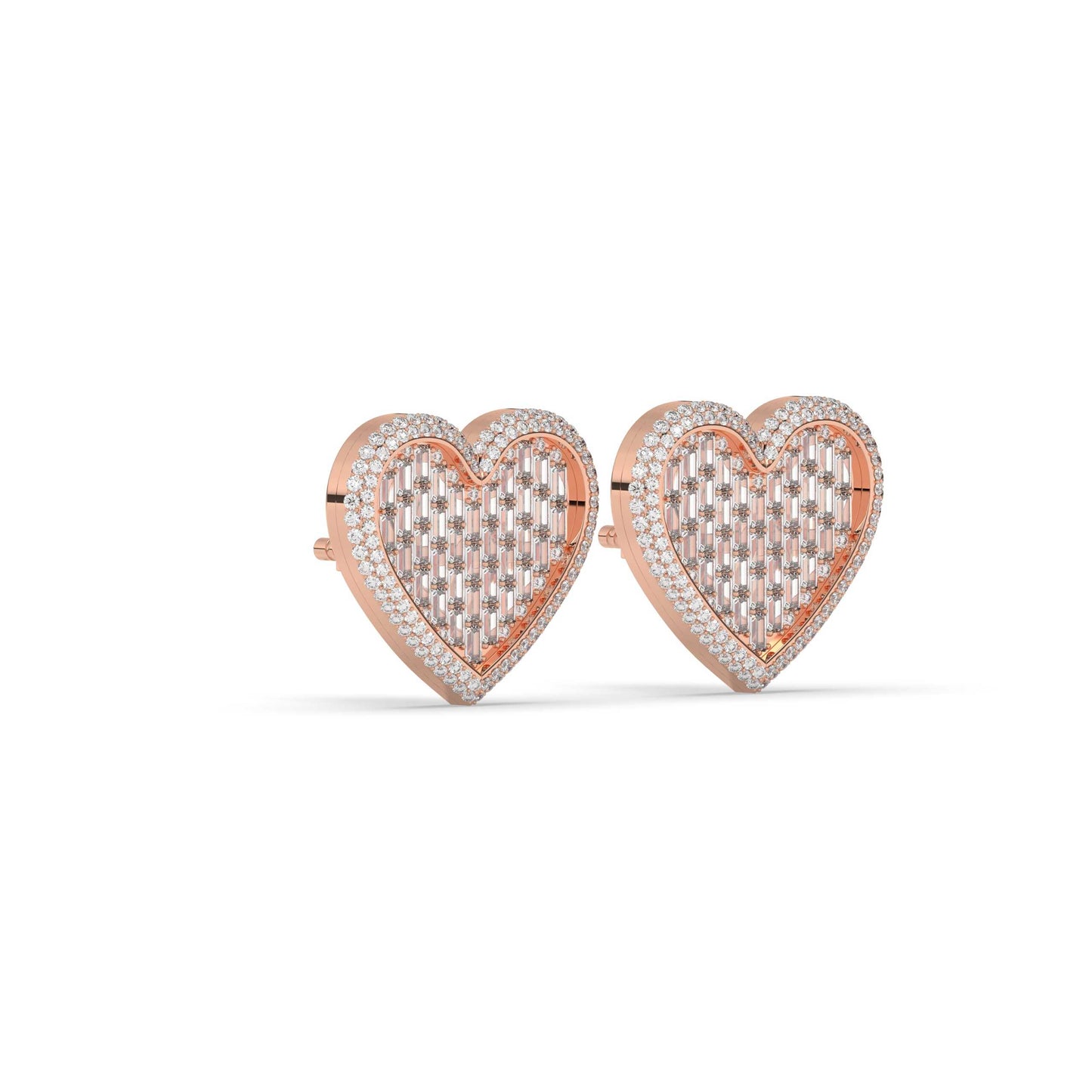 Baguette Love Heart Stud Earrings