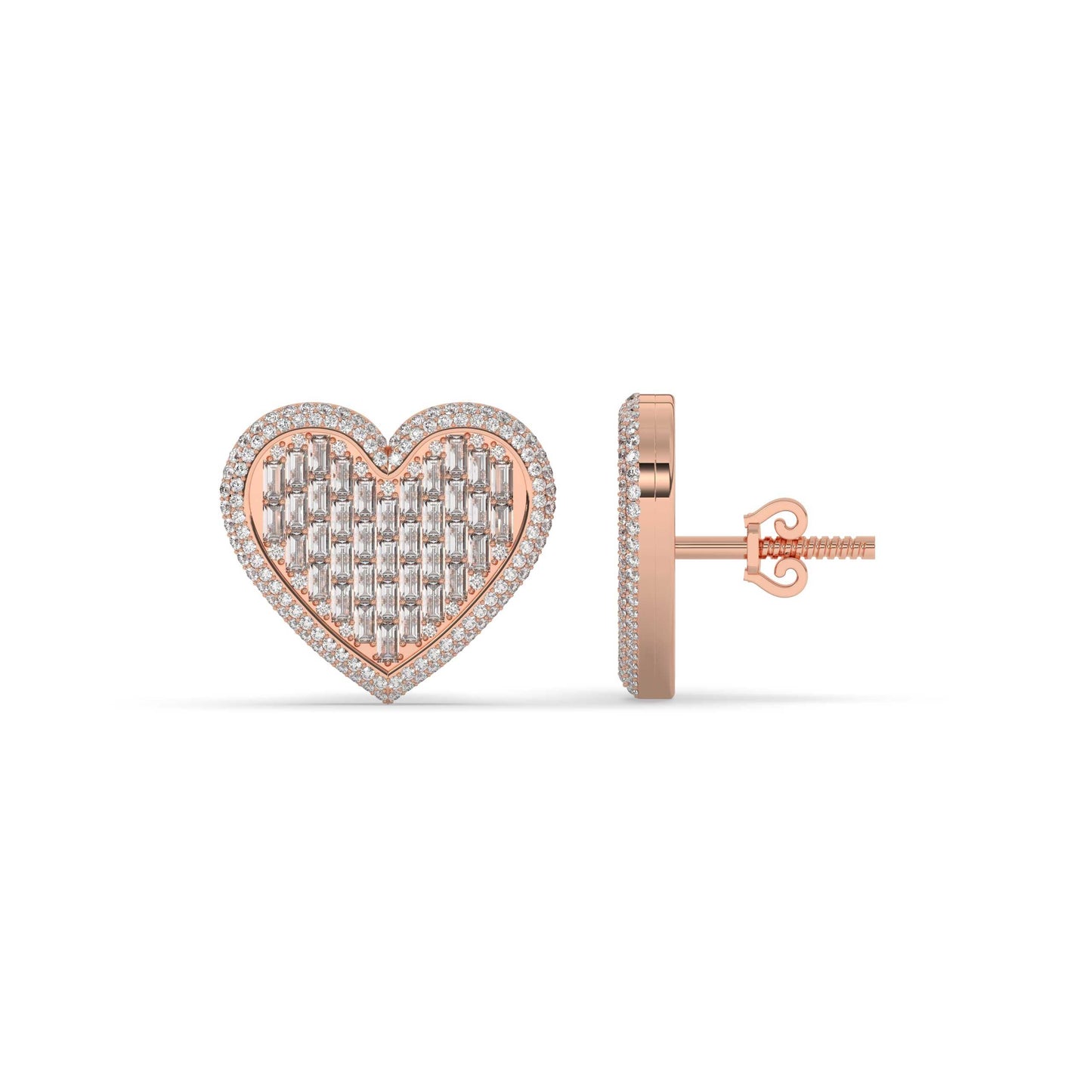 Baguette Love Heart Stud Earrings