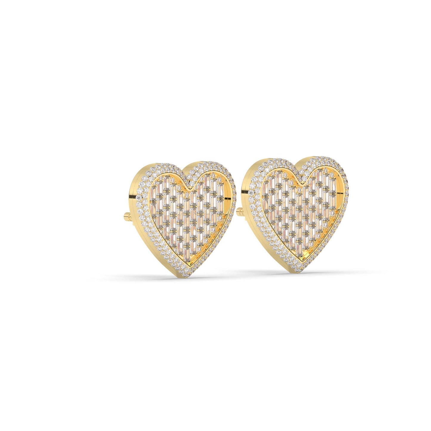 Baguette Love Heart Stud Earrings