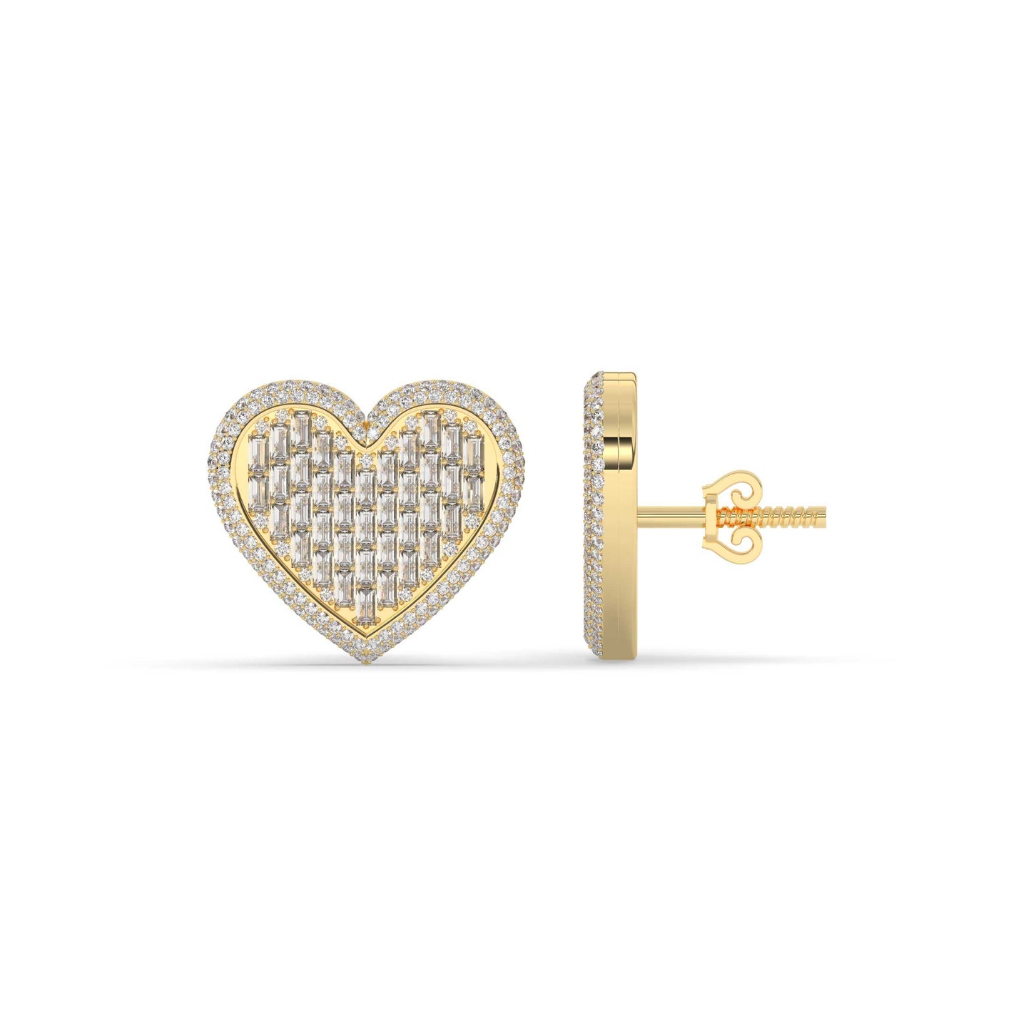Baguette Love Heart Stud Earrings