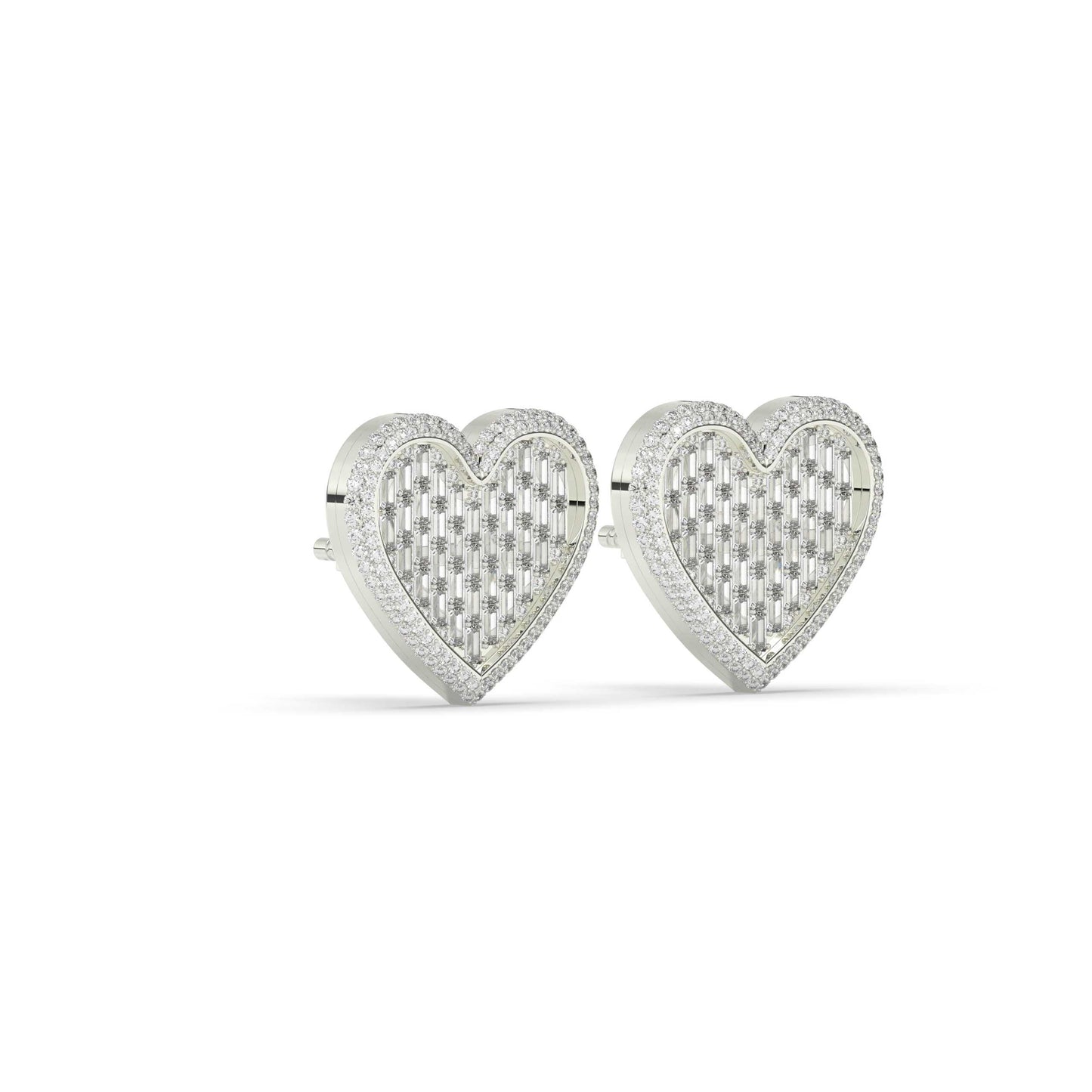 Baguette Love Heart Stud Earrings