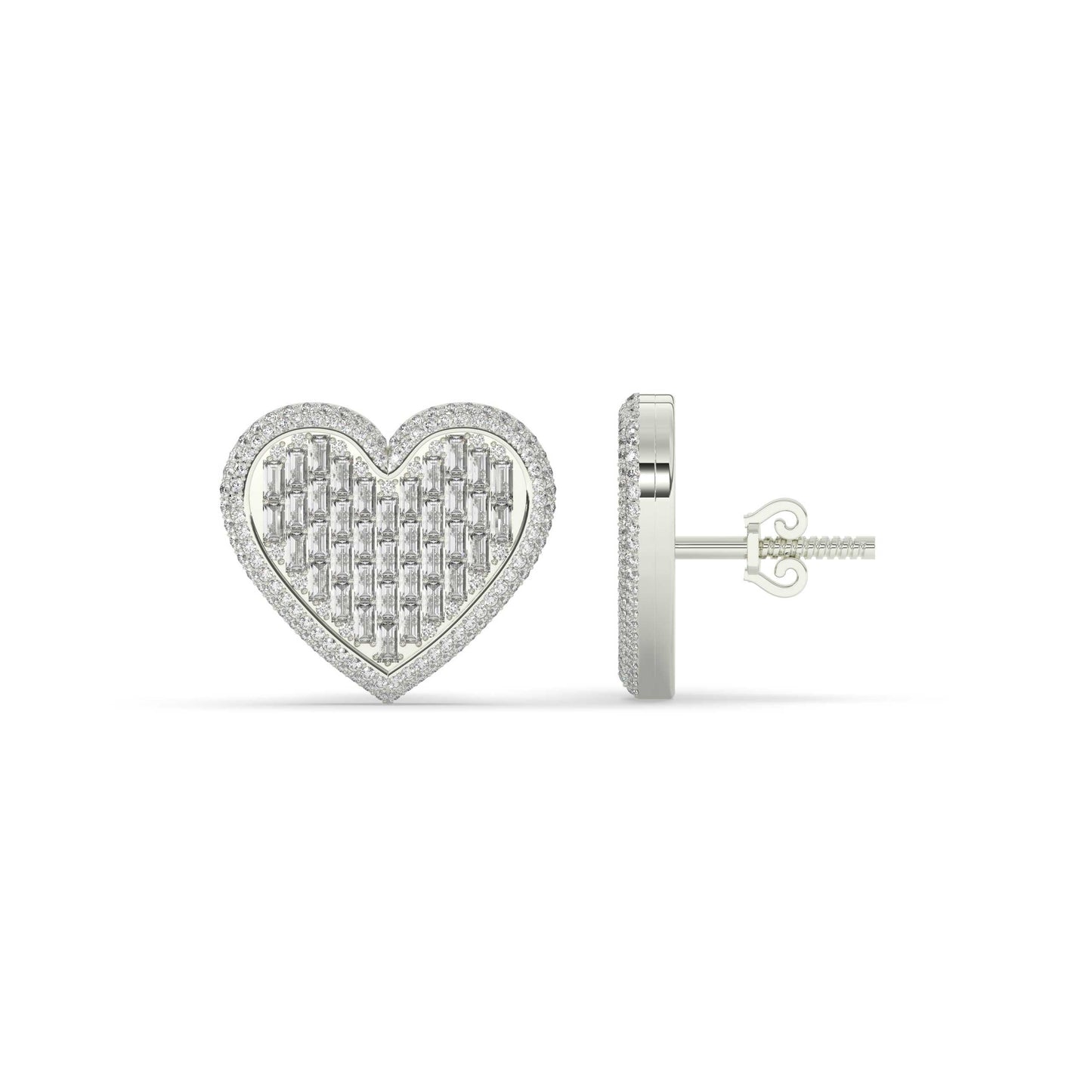 Baguette Love Heart Stud Earrings