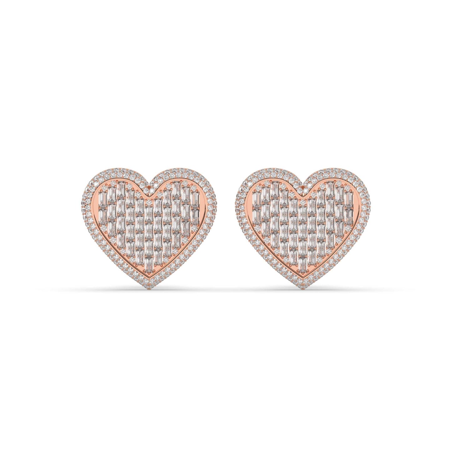 Baguette Love Heart Stud Earrings
