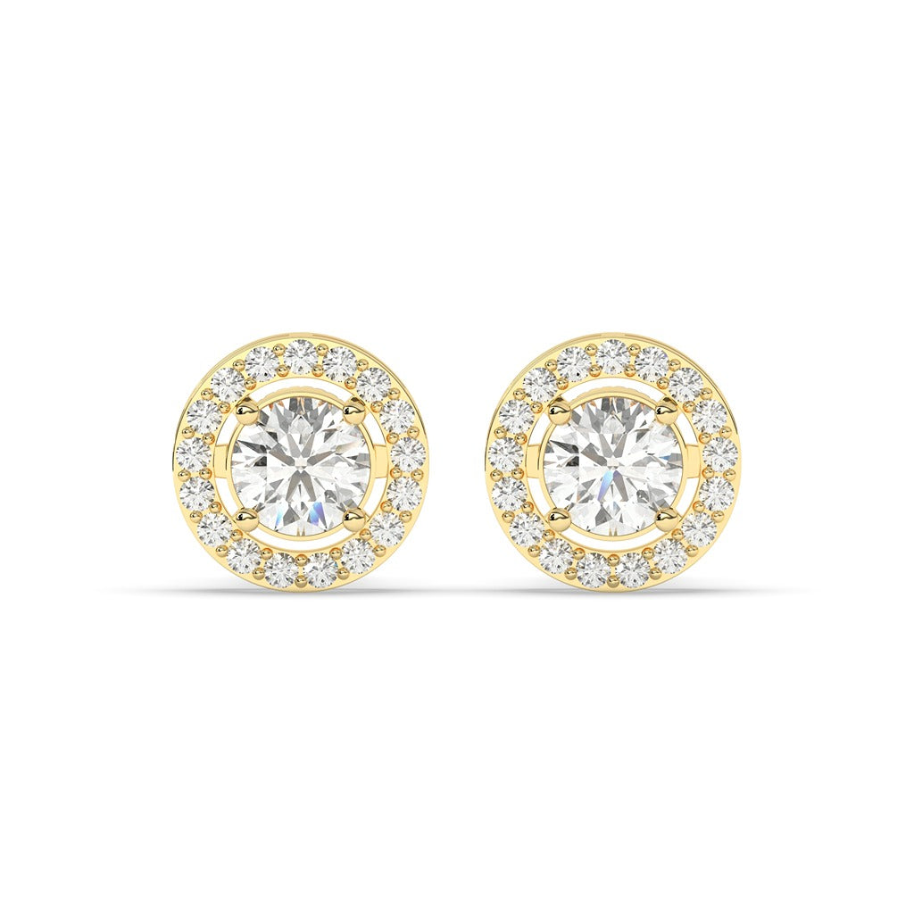 Gold Halo Circle Diamond Earrings