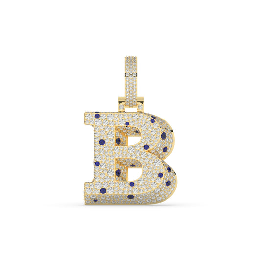 Blue Sapphire Iced B Pendant