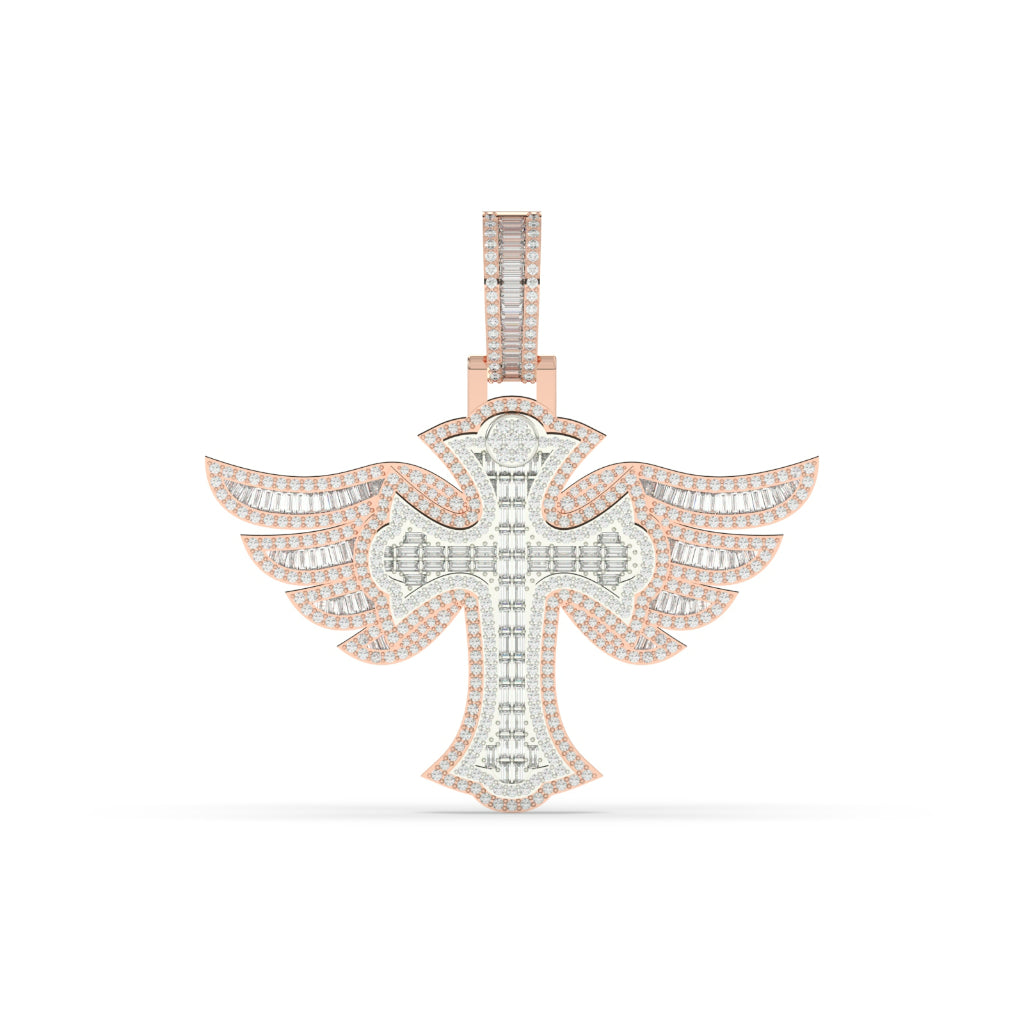 Angel Wings Diamond Cross Pendant