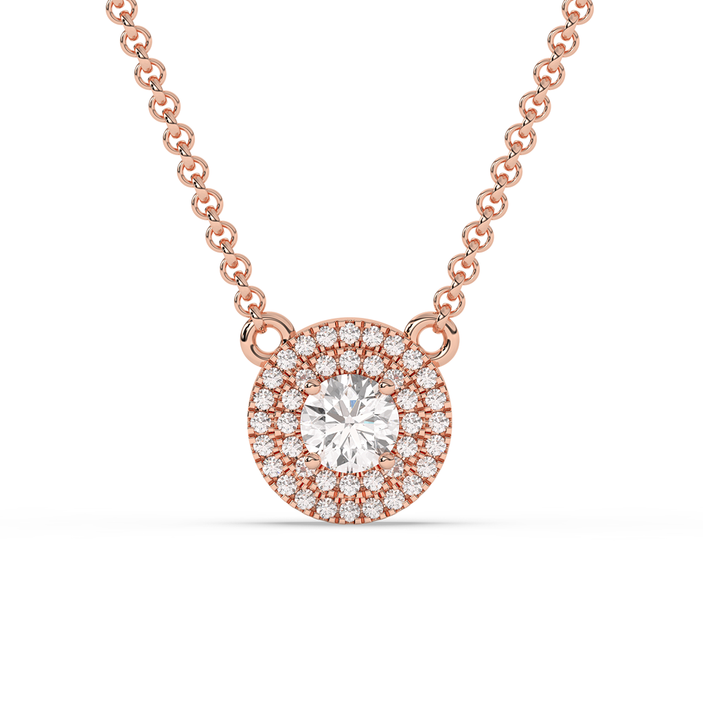 Double Halo Round Diamond Necklace