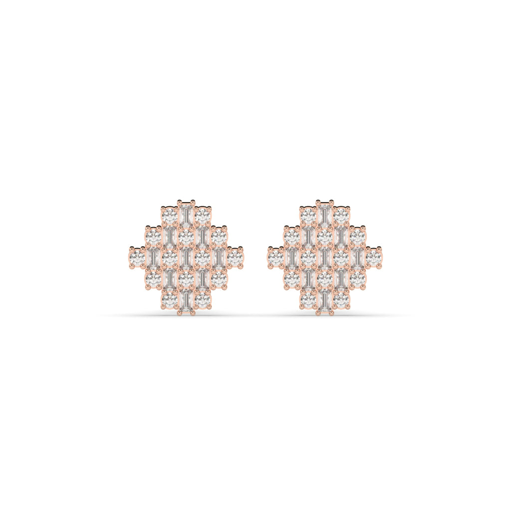 Baguette Cross Cluster Stud Earrings