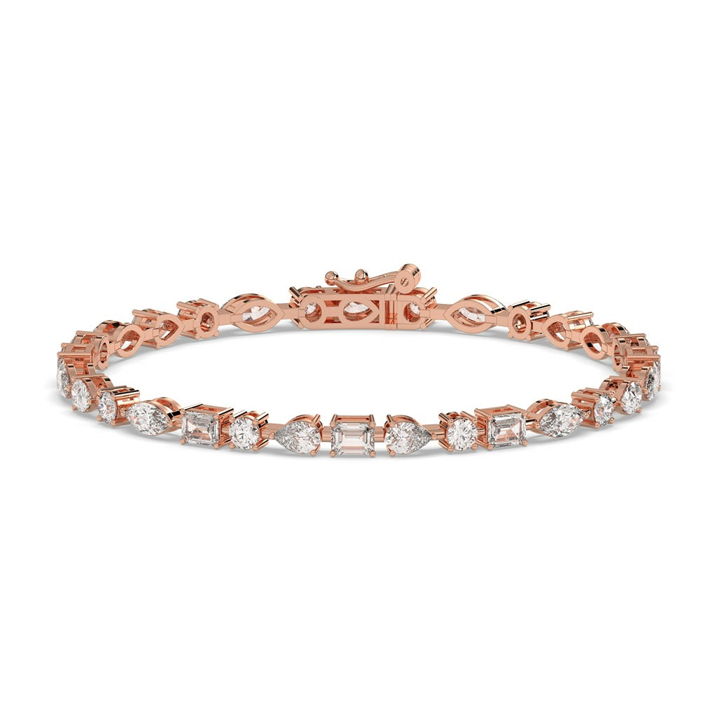 Three-Prong Round Diamond Tennis Bracelet in Gold