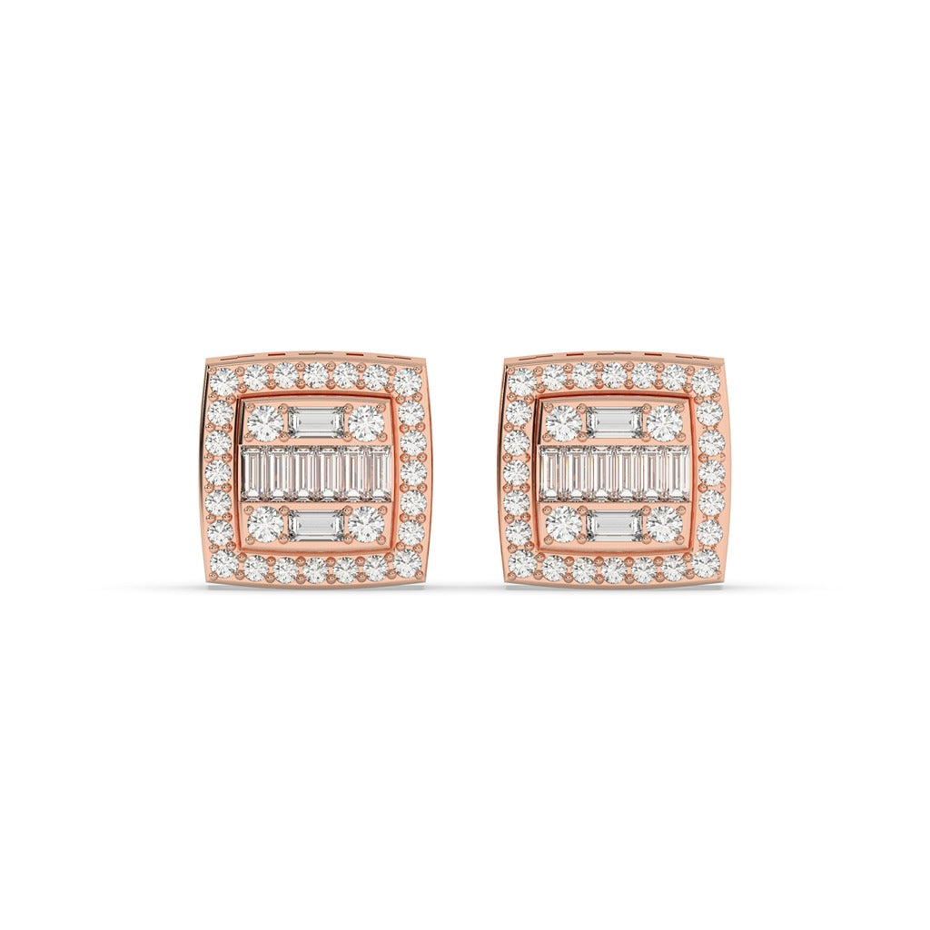 Geometric Baguette Square Diamond Studs