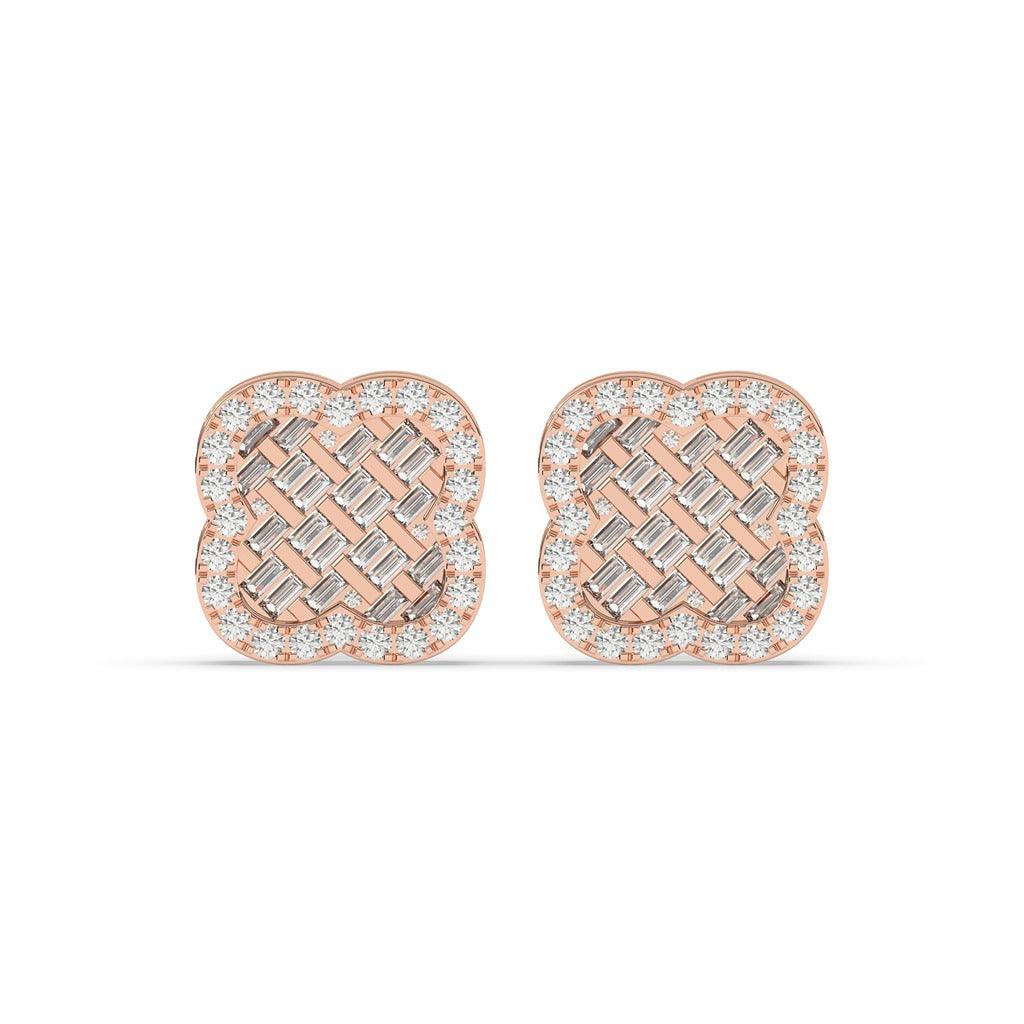 Crisscross Baguette Halo Studs