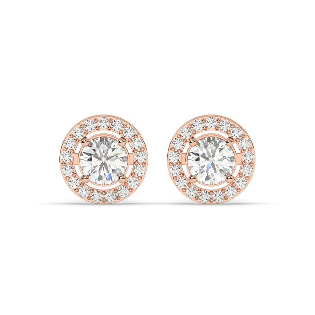 Gold Halo Circle Diamond Earrings