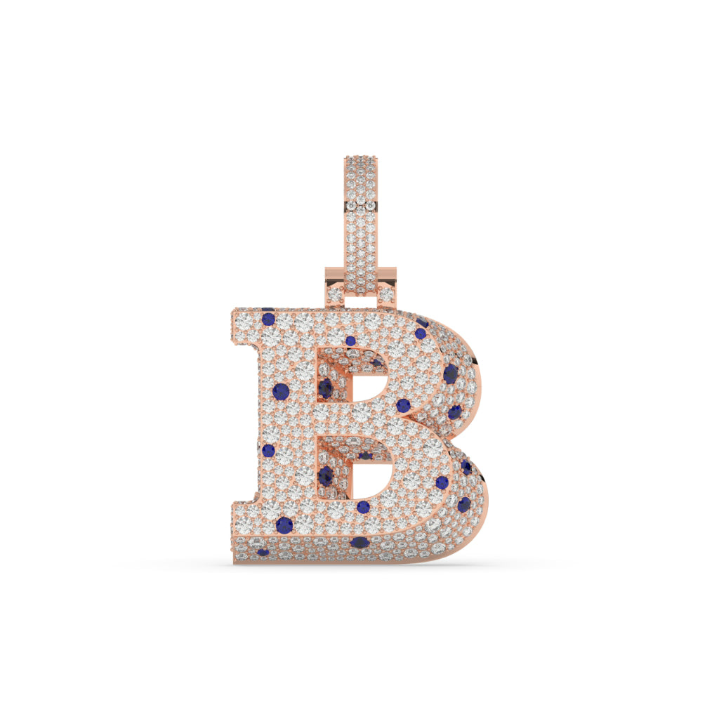 Blue Sapphire Iced B Pendant