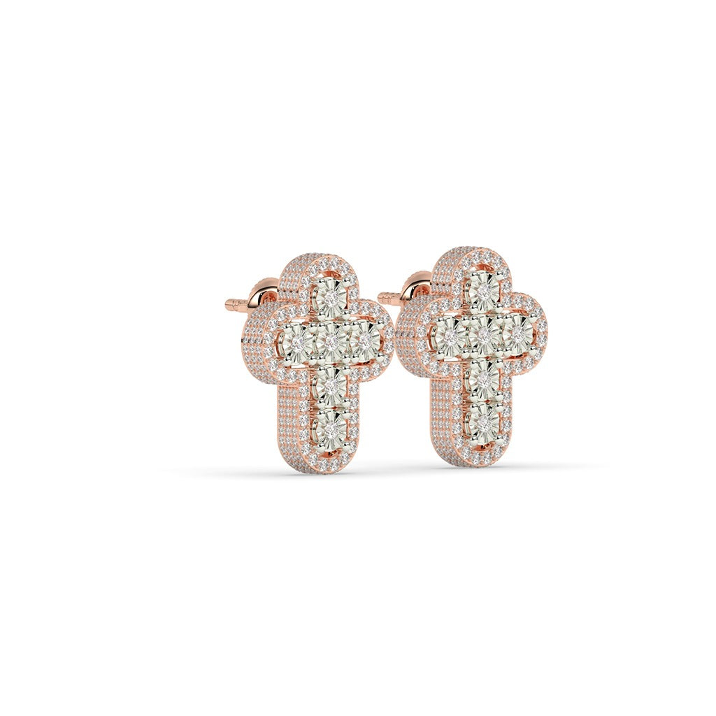 Iced Cross Cluster Stud Earrings