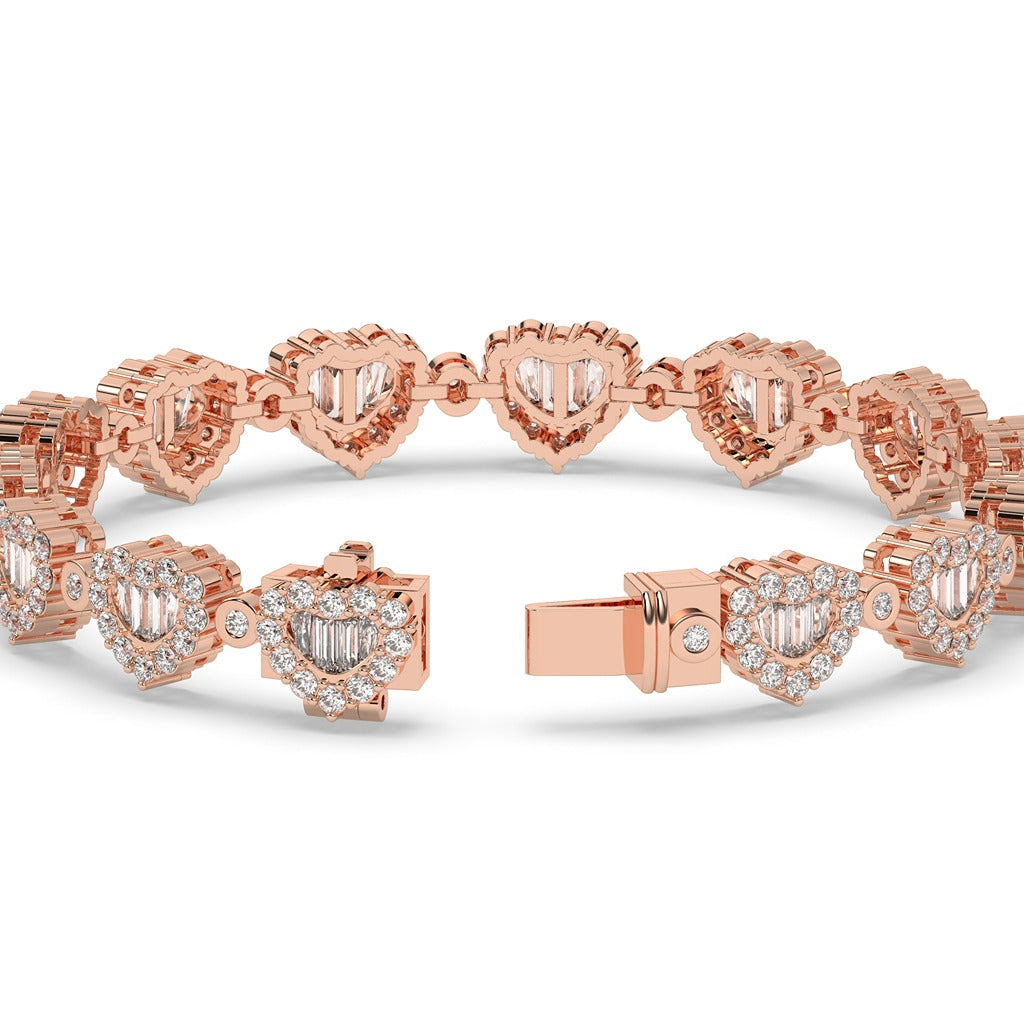 Gold Heart Baguette Diamond Bracelet)
