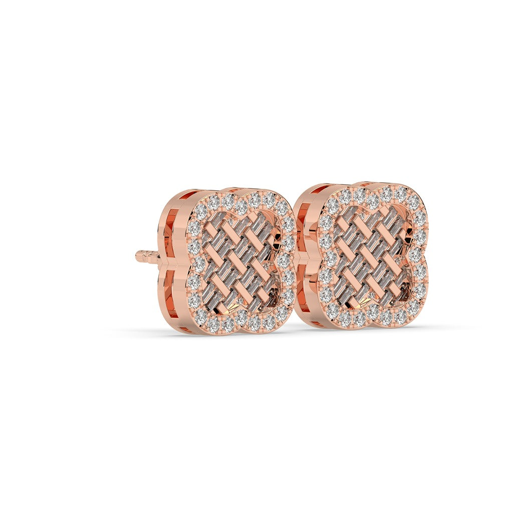 Crisscross Baguette Halo Studs