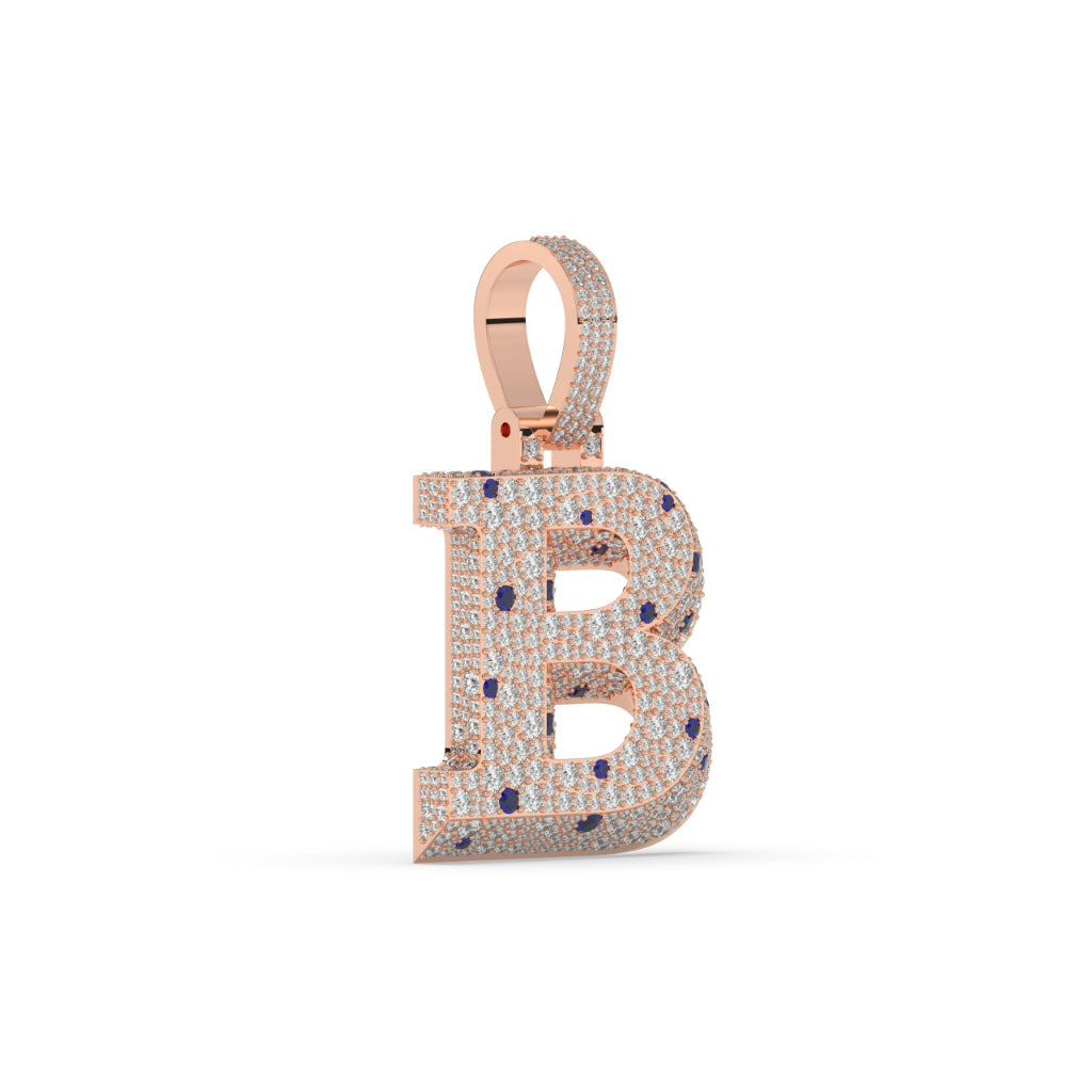 Blue Sapphire Iced B Pendant