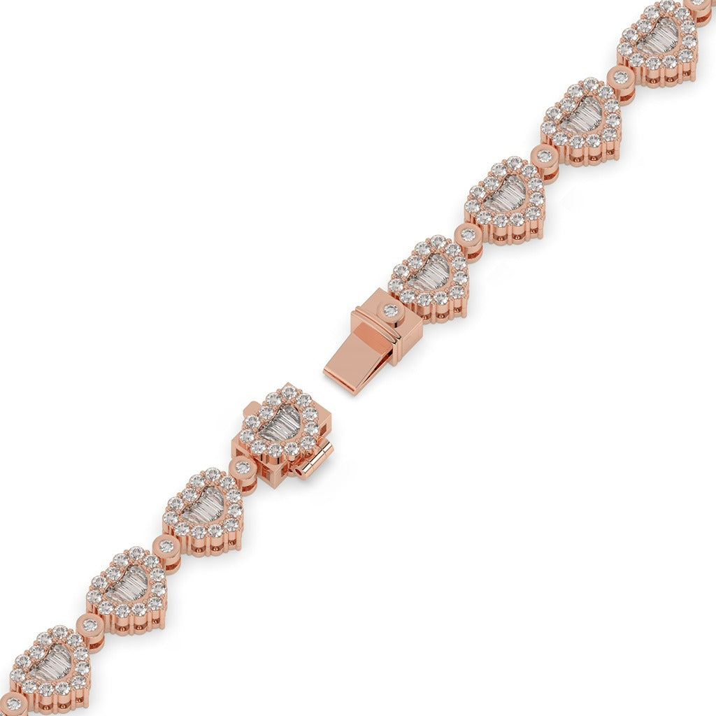 Gold Heart Baguette Diamond Bracelet)