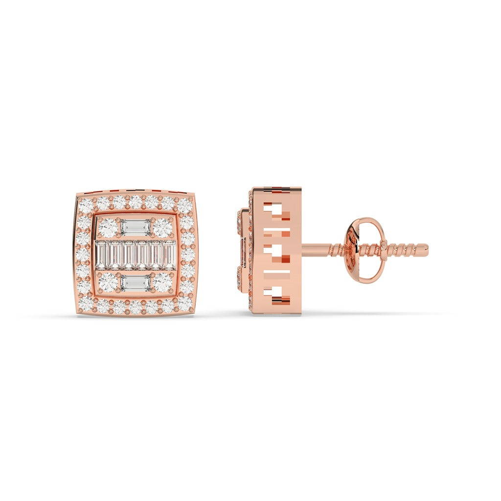 Geometric Baguette Square Diamond Studs