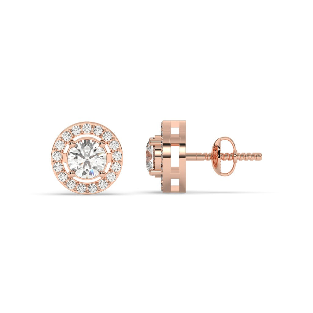 Gold Halo Circle Diamond Earrings