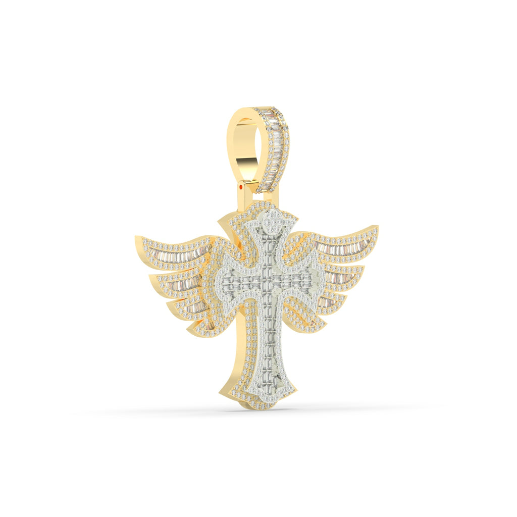 Angel Wings Diamond Cross Pendant