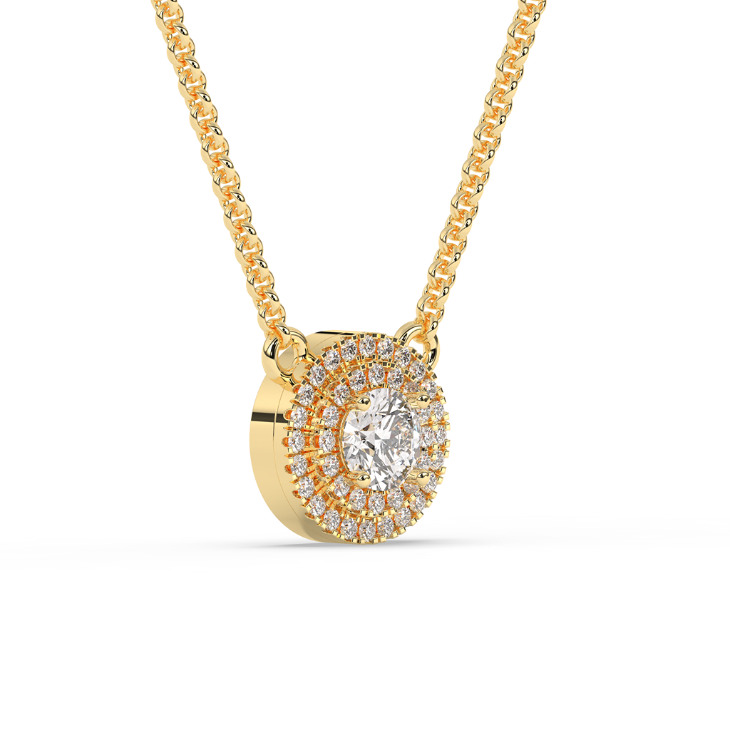 Double Halo Round Diamond Necklace