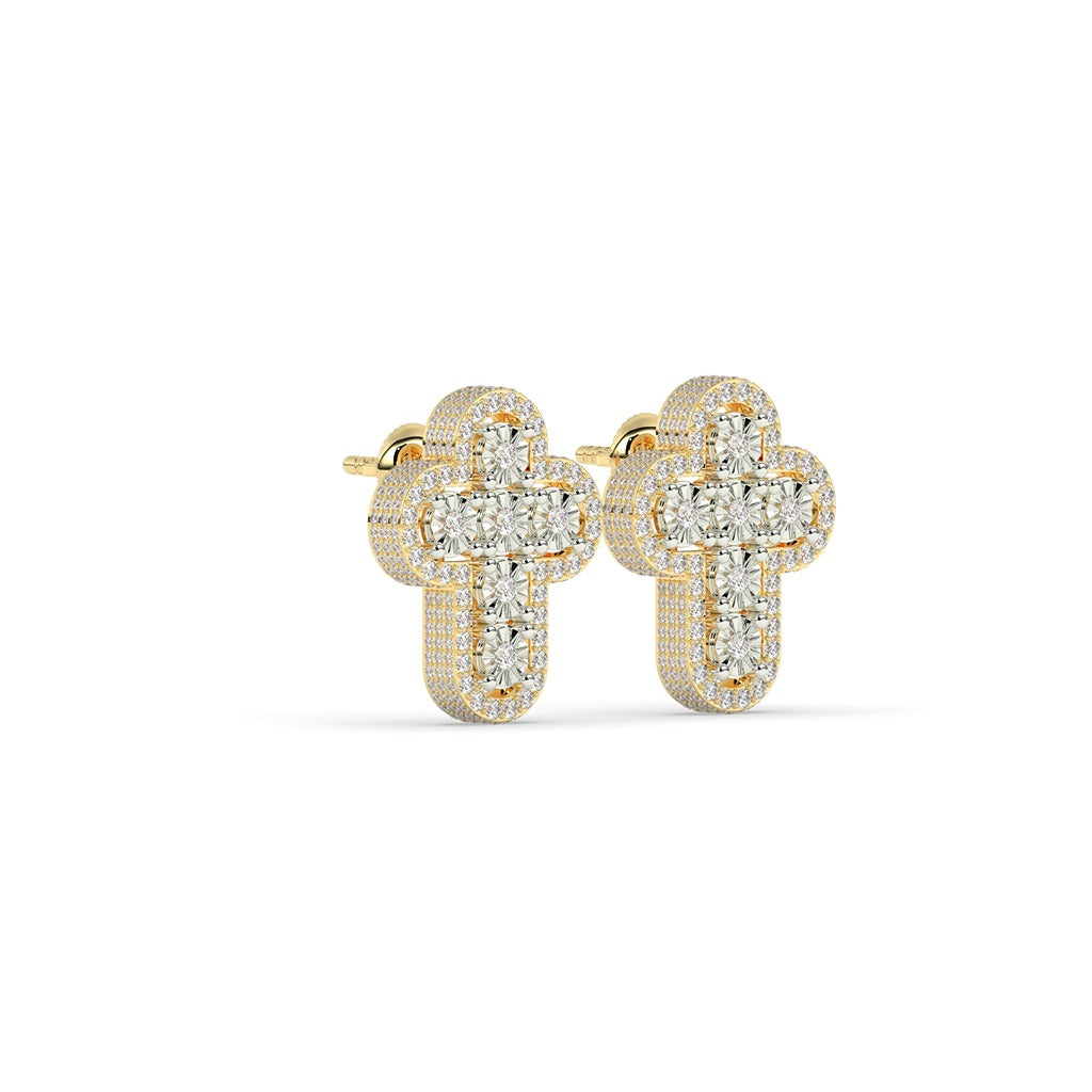 Iced Cross Cluster Stud Earrings