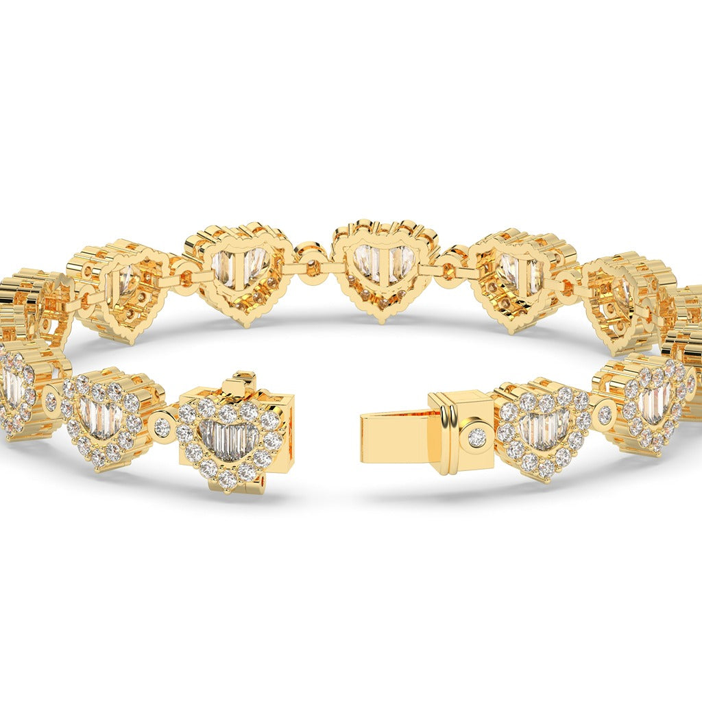 Gold Heart Baguette Diamond Bracelet)