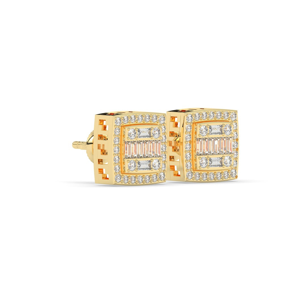 Geometric Baguette Square Diamond Studs