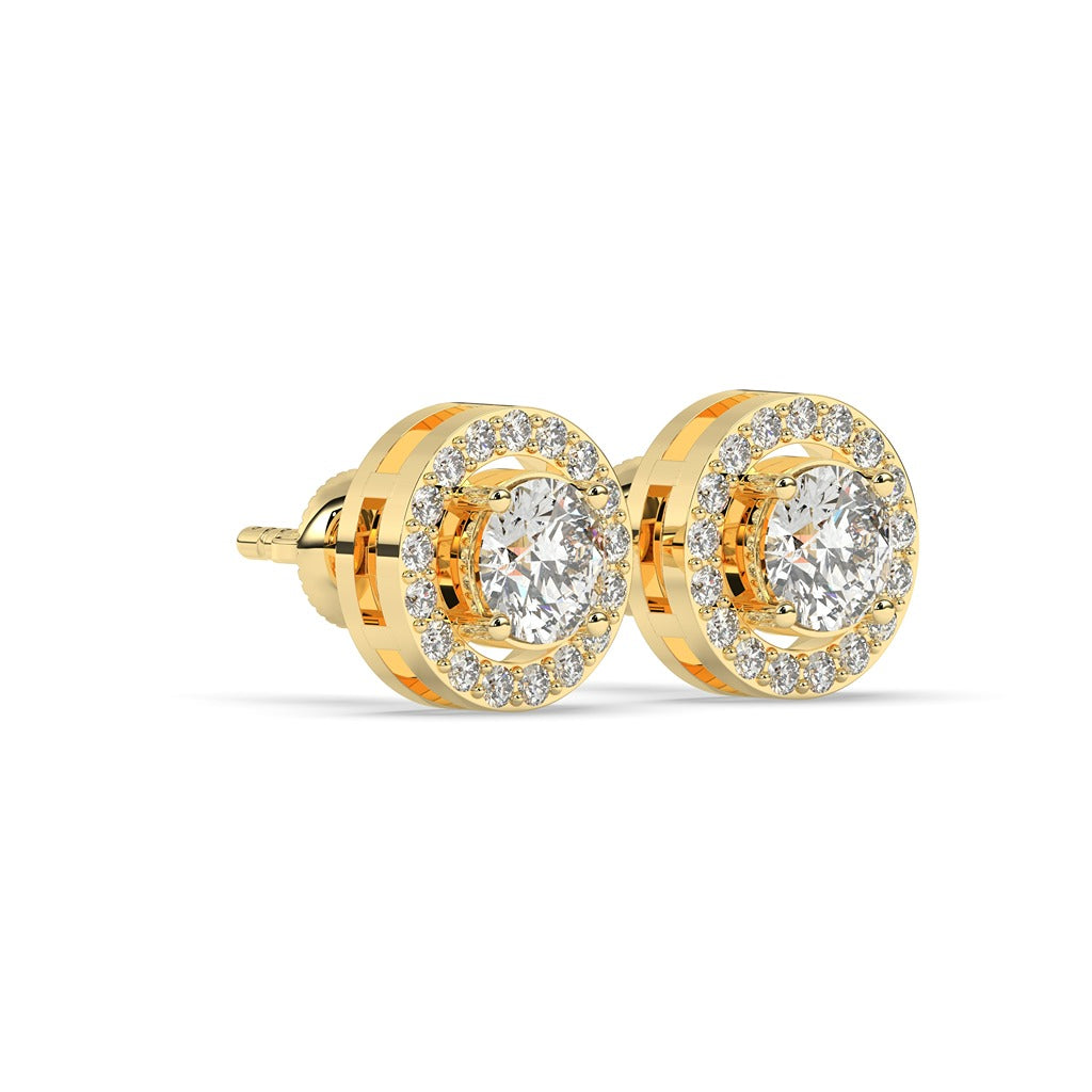 Gold Halo Circle Diamond Earrings