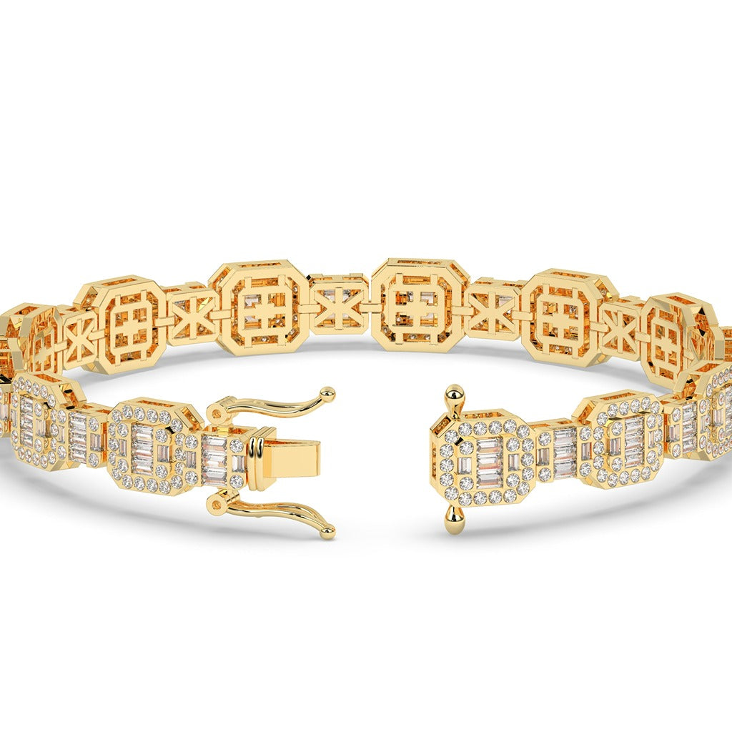 Octagon Baguette Diamond Link Bracelet