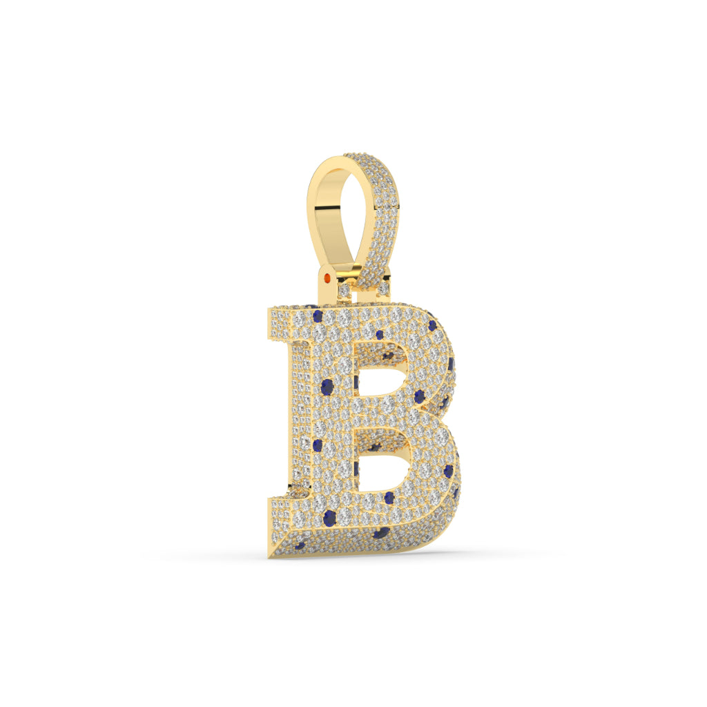 Blue Sapphire Iced B Pendant