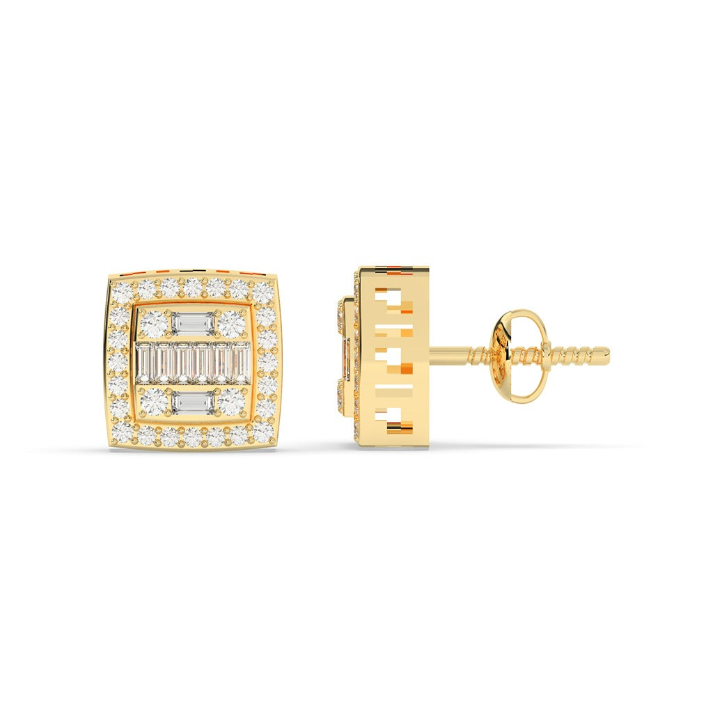 Geometric Baguette Square Diamond Studs