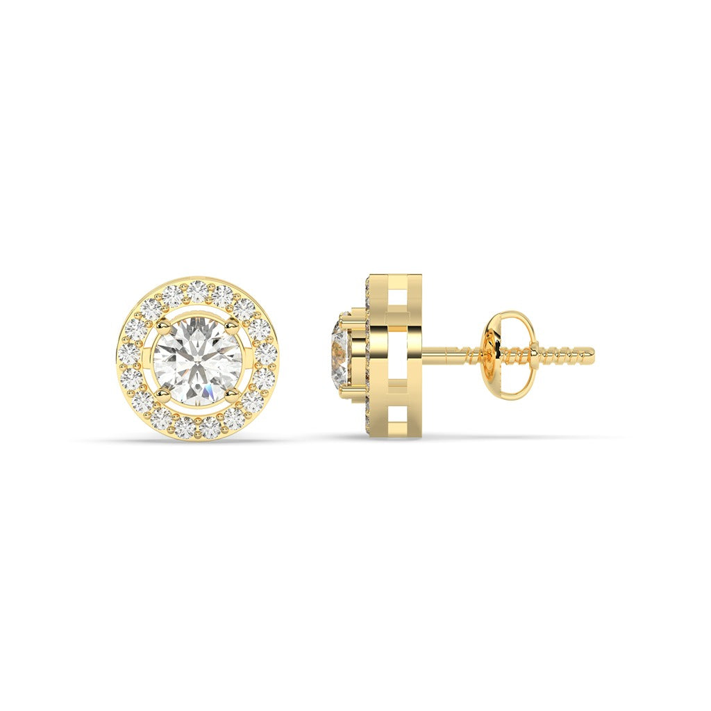 Gold Halo Circle Diamond Earrings
