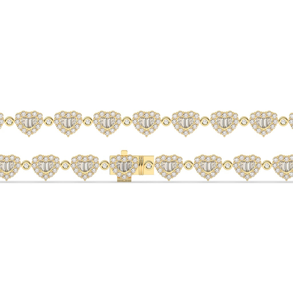 Gold Heart Baguette Diamond Bracelet)
