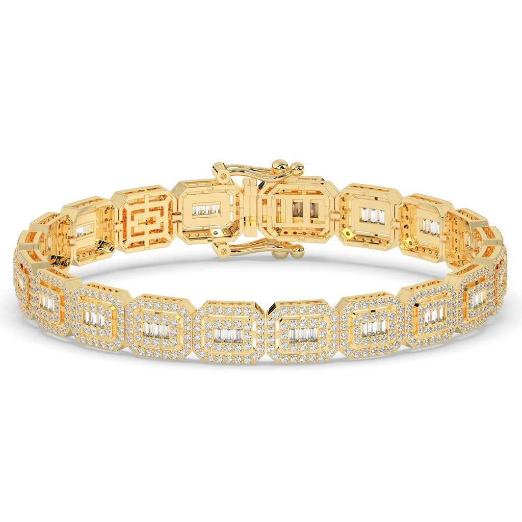 Baguette Cluster Gold Link Bracelet