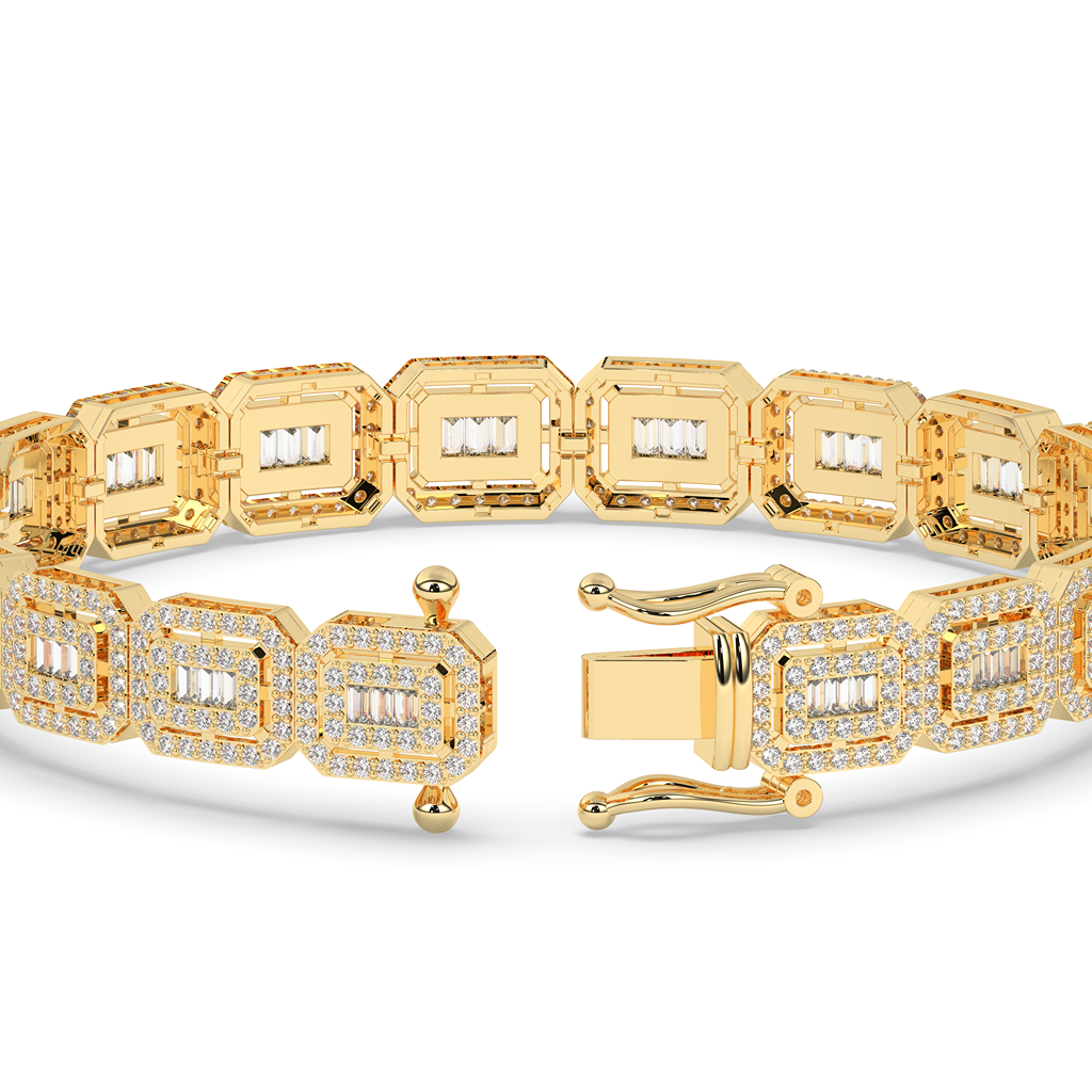 Baguette Cluster Gold Link Bracelet