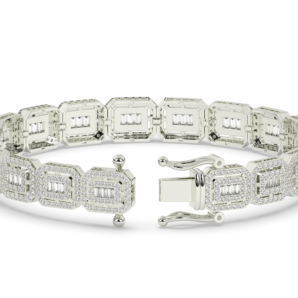 Baguette Cluster Gold Link Bracelet