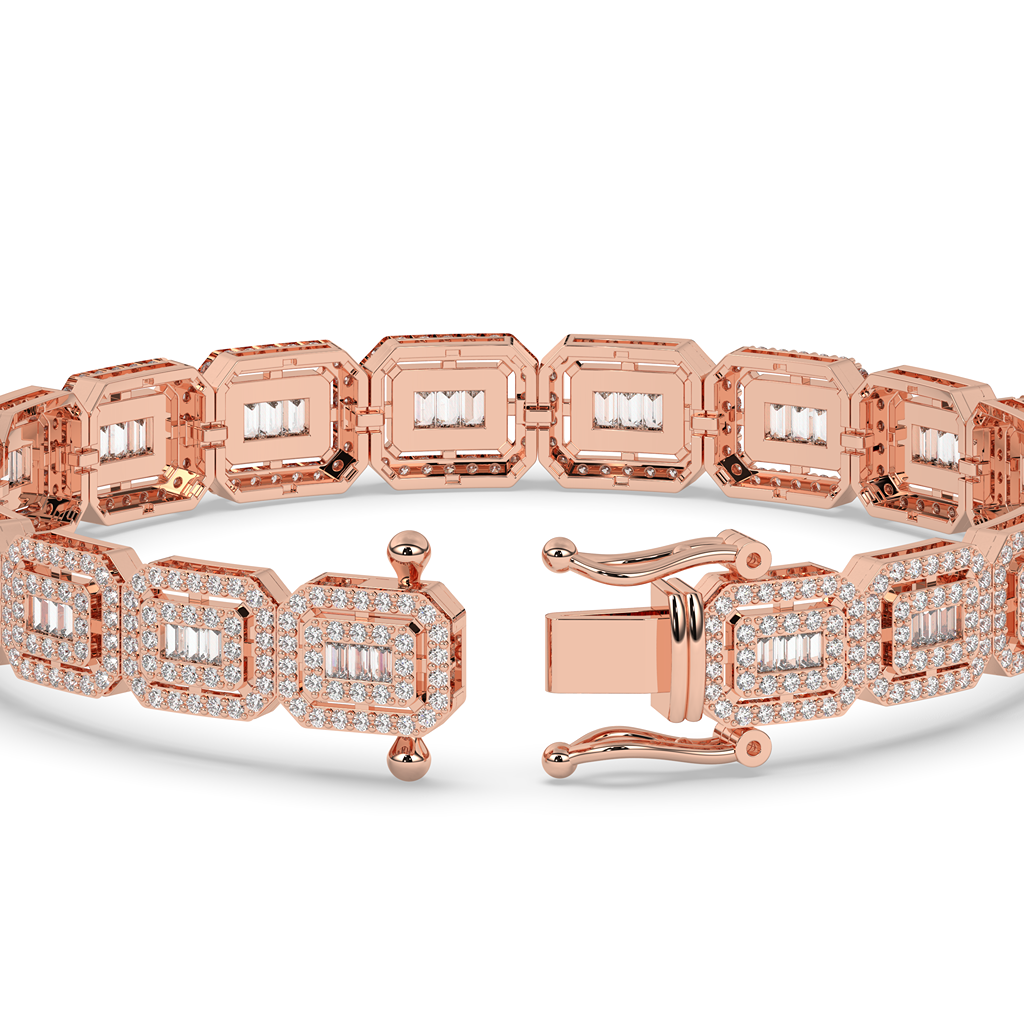 Baguette Cluster Gold Link Bracelet