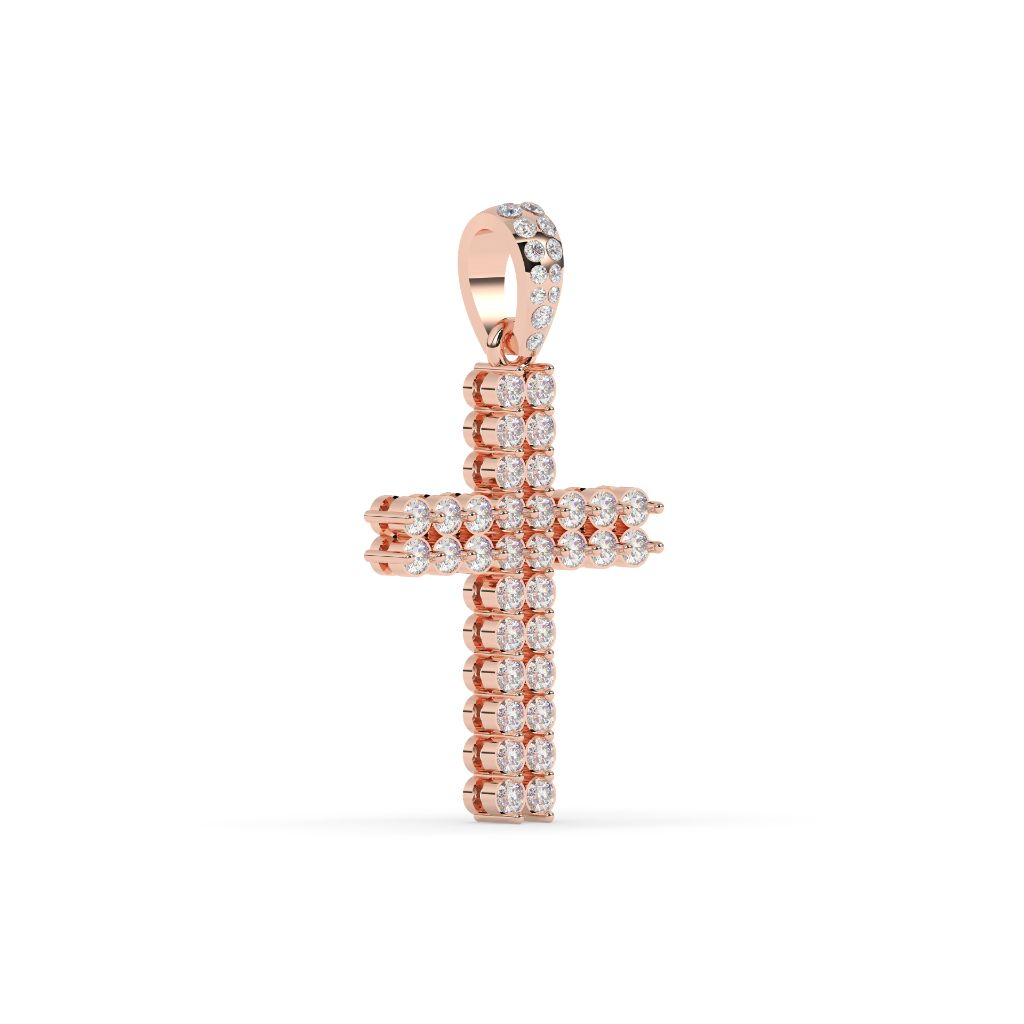 Double Row Diamond Cross Pendant