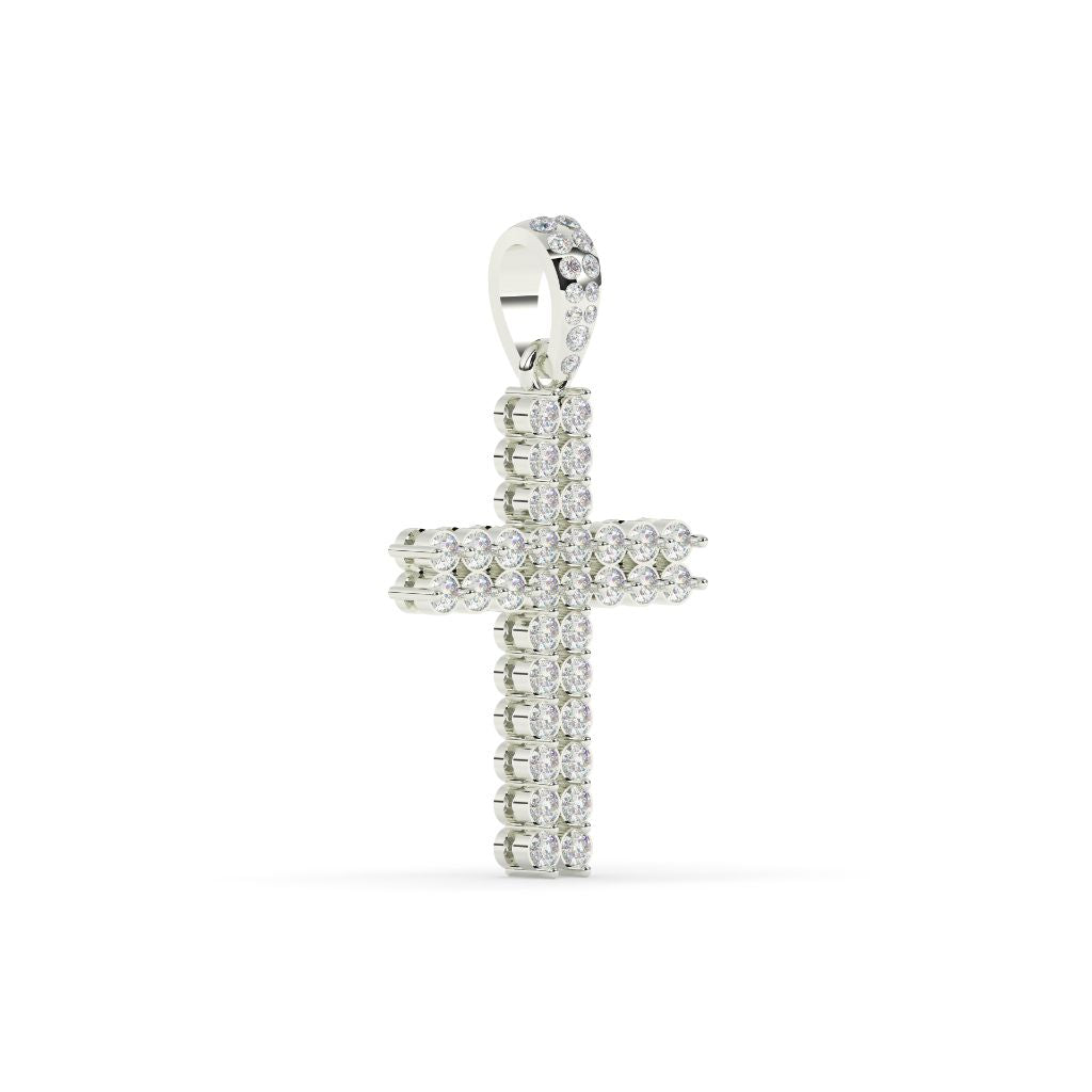 Double Row Diamond Cross Pendant