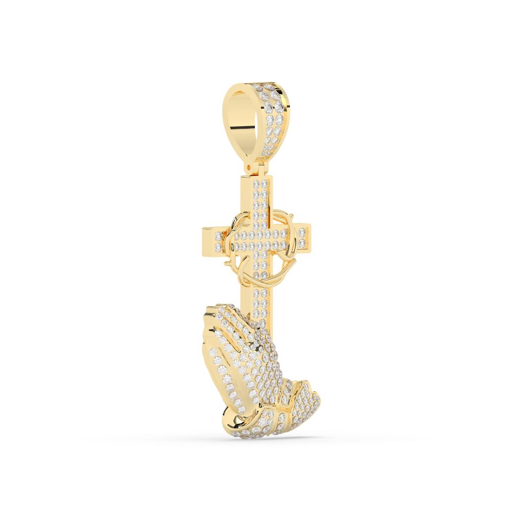 Diamond Praying Hands Cross Pendant