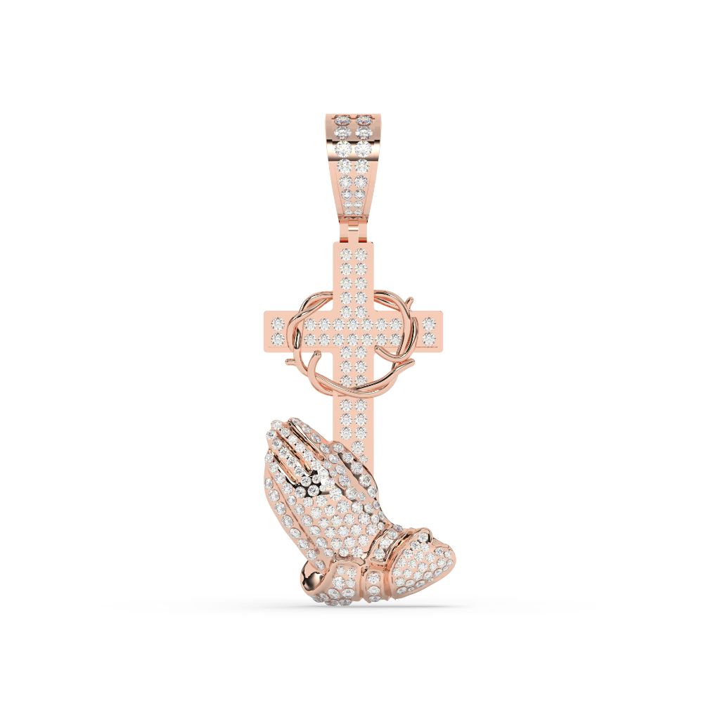 Diamond Praying Hands Cross Pendant