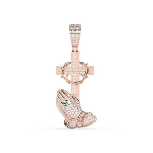 Diamond Praying Hands Cross Pendant