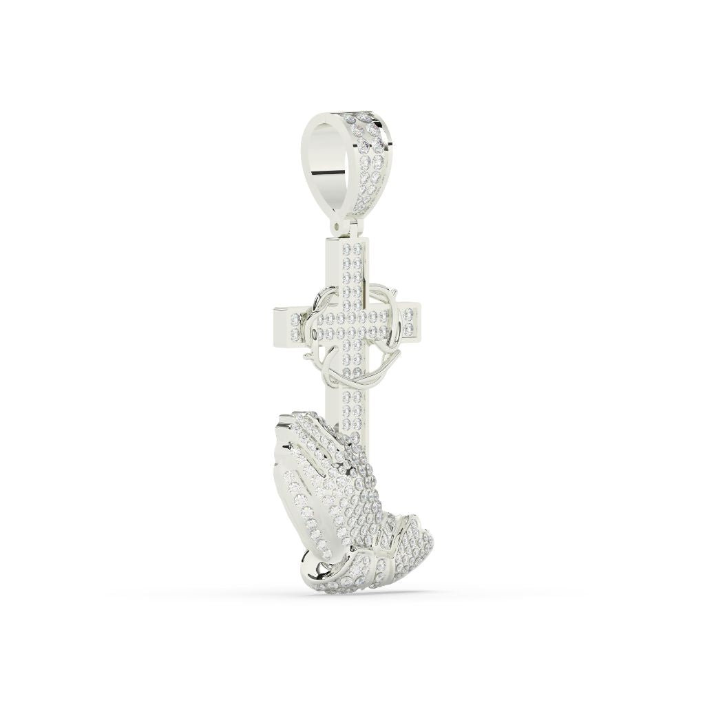 Diamond Praying Hands Cross Pendant